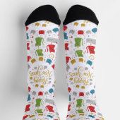 Happy New Year Cats Pattern Crew Socks ソックス (上部)