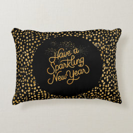 Happy New Year Celebrate,Gold Pixels Pattern,  アクセントクッション