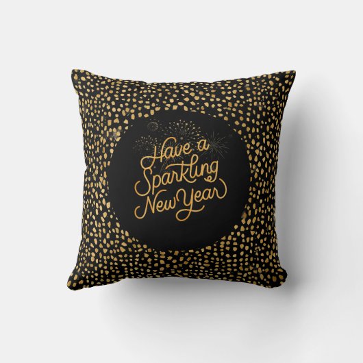 Happy New Year Celebrate,Gold Pixels Pattern クッション (裏面)