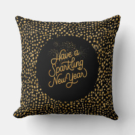 Happy New Year Celebrate,Gold Pixels Pattern クッション