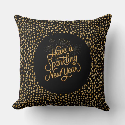 Happy New Year Celebrate,Gold Pixels Pattern クッション (正面)