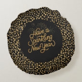 Happy New Year Celebrate,Gold Pixels Pattern ラウンドクッション (裏面)