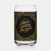 Happy New Year Celebrate,Gold Pixels Pattern,Black ガラス缶 (裏面)