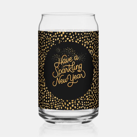 Happy New Year Celebrate,Gold Pixels Pattern,Black ガラス缶 (裏面)