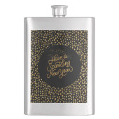 Happy New Year Celebrate,Gold Pixels Pattern,Black フラスク (正面)
