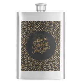 Happy New Year Celebrate,Gold Pixels Pattern,Black フラスク