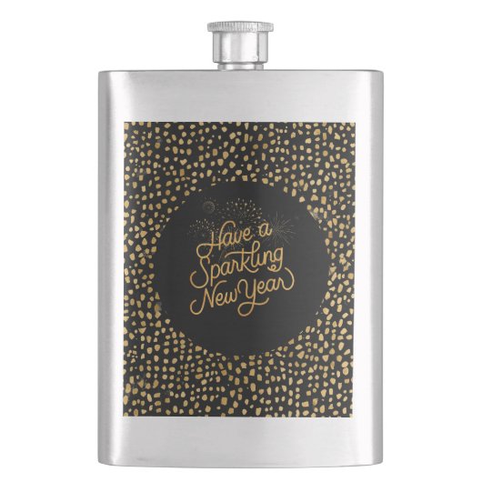 Happy New Year Celebrate,Gold Pixels Pattern,Black フラスク (正面)