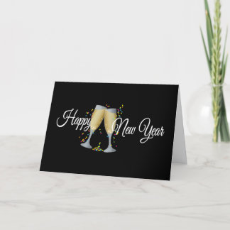 Happy New Year Champagne & Confetti New Year Cards カード