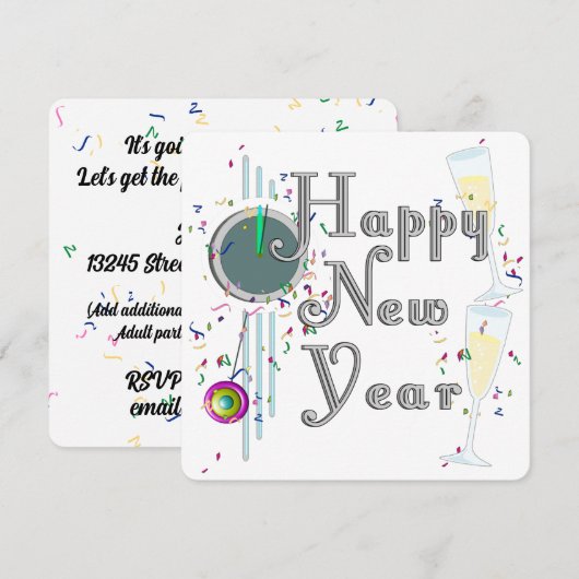 HAPPY NEW YEAR! Champagne Countdown 招待状 (正面/裏面)