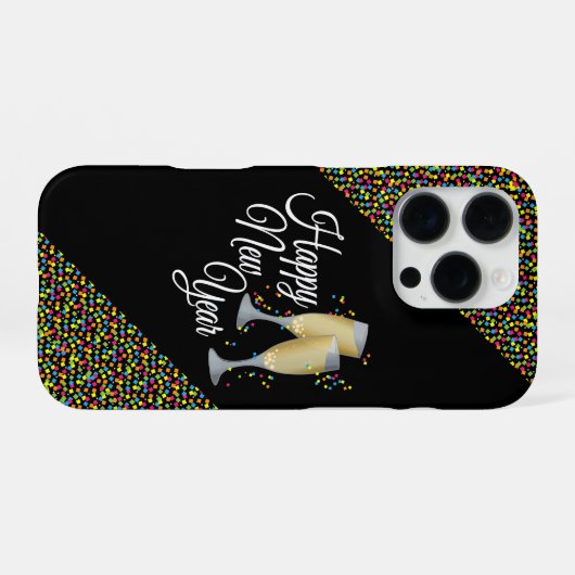 Happy New Year Champagne Glasses iPhoneケース (裏面横)
