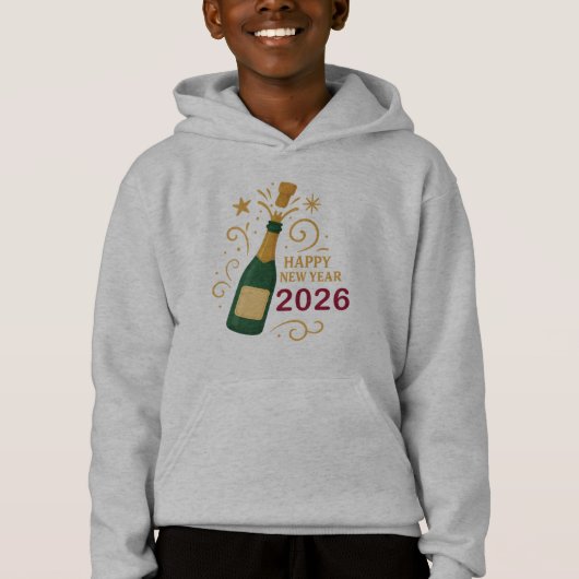 Happy New Year  Champagne Kids’ Pullover Hoodie (正面)
