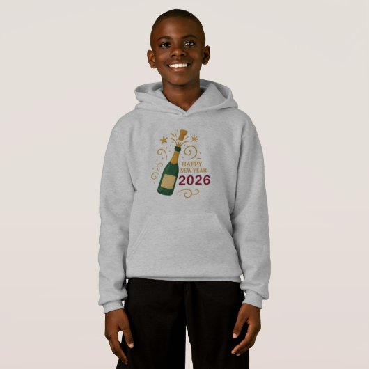 Happy New Year  Champagne Kids’ Pullover Hoodie (正面フル)