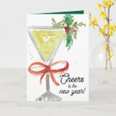 Happy New Year Cheers Martini Cocktail Glass カード (黄色い花)