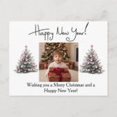 Happy New Year Christmas Photo Pink Tree シーズンポストカード (正面)
