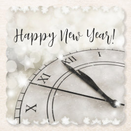Happy New Year Clock at Midnight ペーパーコースター