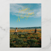 Happy New Year Confetti Photo 箔シーズンカード (正面)