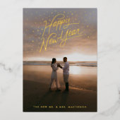 Happy New Year Confetti Photo 箔シーズンカード (正面)