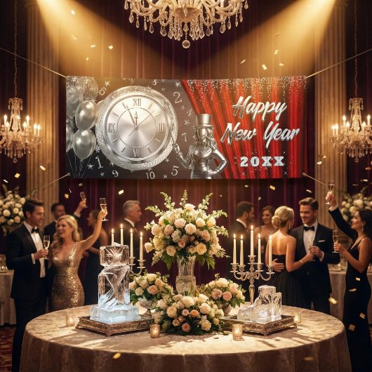 Happy New Year Countdown Silver and Red 横断幕