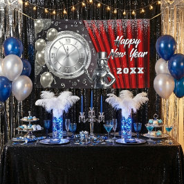 Happy New Year Countdown Silver and Red 横断幕