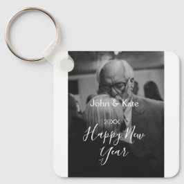 Happy new year couple photo name year black white キーホルダー