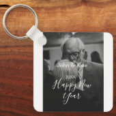 Happy new year couple photo name year black white キーホルダー (正面)