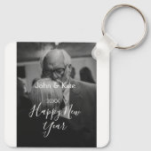 Happy new year couple photo name year black white キーホルダー (裏面)