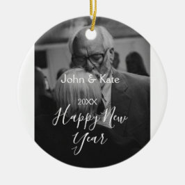 Happy new year couple photo name year black white セラミックオーナメント