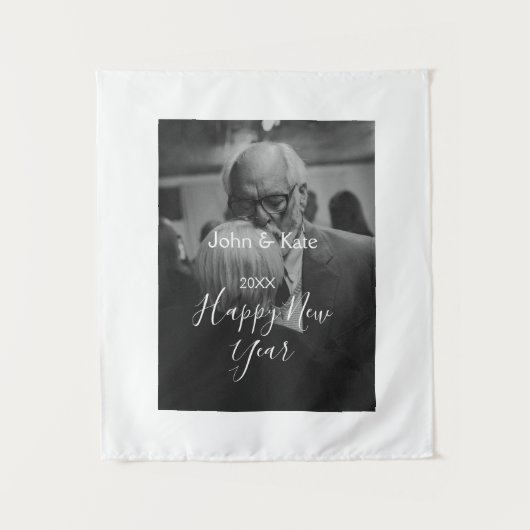 Happy new year couple photo name year black white  タペストリー (正面)