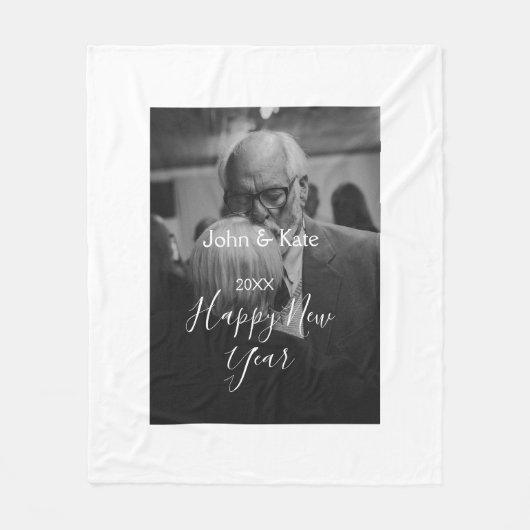 Happy new year couple photo name year black white  フリースブランケット (正面)