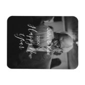 Happy new year couple photo name year black white  マグネット (横)