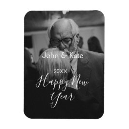 Happy new year couple photo name year black white マグネット