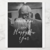 Happy new year couple photo name year black white  ワインラベル (シングルラベル)