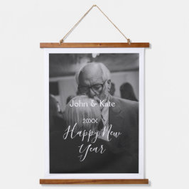 Happy new year couple photo name year black white 吊り下げ型タペストリー