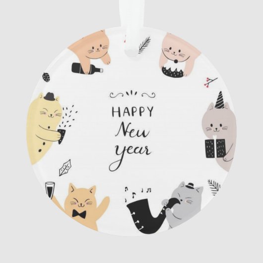 Happy New Year Custom Cat Photo Ornament オーナメント (裏面)