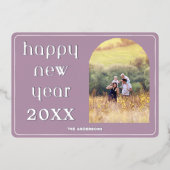 Happy New Year Custom Photo Arch Blush Pink 箔シーズンカード (正面)