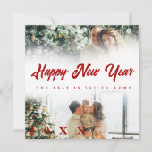 Happy New Year Custom Script 3 Collage Multi Photo シーズンカード (正面)