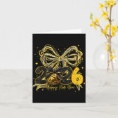 Happy New Year Cute Gold Disco Ball Bow New Year's カード (黄色い花)