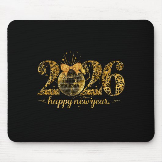 Happy New Year Cute Gold Disco Ball Bow New Year's マウスパッド (正面)