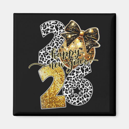 Happy New Year Cute Gold Disco Ball Bow New Year's マグネット (正面)
