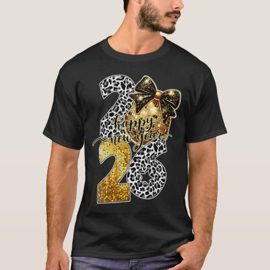 Happy New Year Cute Gold Disco Ball Bow New Year's Tシャツ (正面)