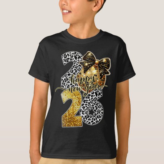 Happy New Year Cute Gold Disco Ball Bow New Year's Tシャツ (正面)