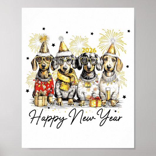 Happy New Year Dachshund Dog Lover 2026 New Year H ポスター (正面)