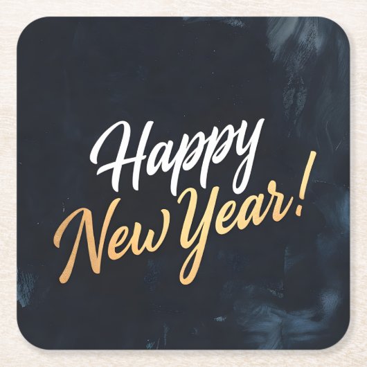 Happy New Year Deep Blue Strokes スクエアペーパーコースター (正面)
