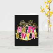 Happy New Year Disco Ball Coquette Bow New Years E カード (黄色い花)