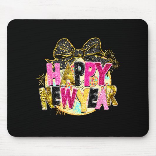 Happy New Year Disco Ball Coquette Bow New Years E マウスパッド (正面)