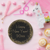 Happy New Year Elegant Gold and Black ペーパープレート (パーティー)