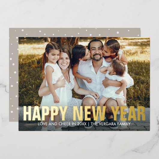 HAPPY NEW YEAR FAMILYポートレート写真 箔シーズンカード (正面/裏面)