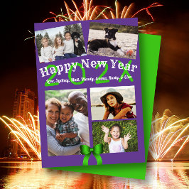 Happy New Year Family Photo Flat Greeting Card シーズンカード