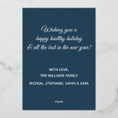 Happy New Year Family Photo in Blue and金ゴールド 箔シーズンカード (裏面)