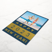 Happy New Year Family Photo in Blue and金ゴールド 箔シーズンカード (回転した状態)